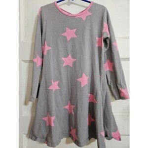 THREE FRIENDS Gray and Pink Star Print Long Sleeved Dress Girls Size 6 Pockets